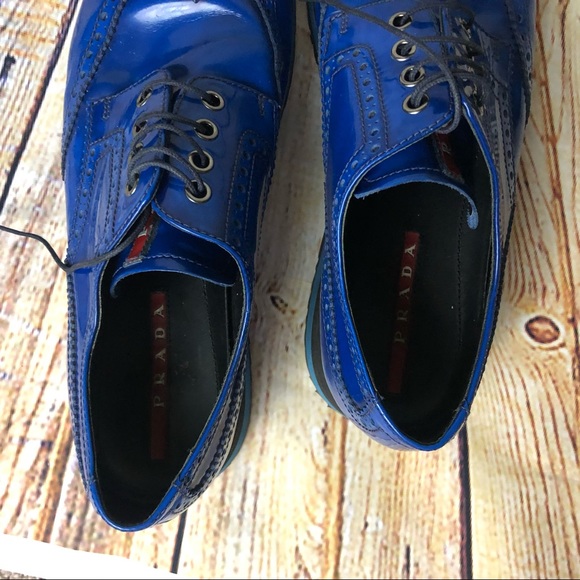 Men’s Electric Blue Prada Runway Fringe Oxford 10 - Picture 7 of 7